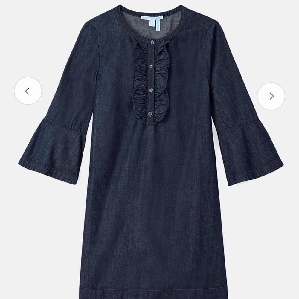 Draper James Chambray Ruffle Shift Dress Dark Wash Size 16